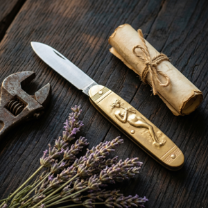 Couteau laiton motif gravé Vénus Couperier Coursolle 125V — vue générale