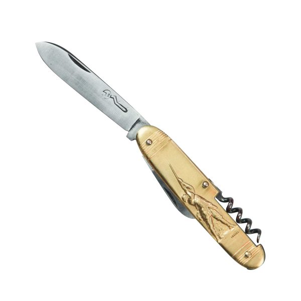 COUTEAU COURSOLLE PETIT CHASSEUR CHIEN 3  PIÈCES  TIRE-BOUCHON CANIF MANCHE LAITON - 127