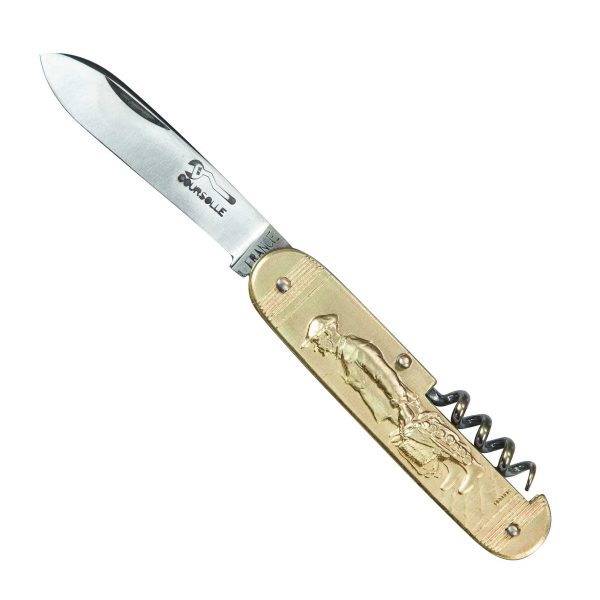 COUTEAU COURSOLLE MOYEN  PÉCHEUR  BRETON QUAI 2  PIÈCES  TIRE-BOUCHON  MANCHE LAITON - 203