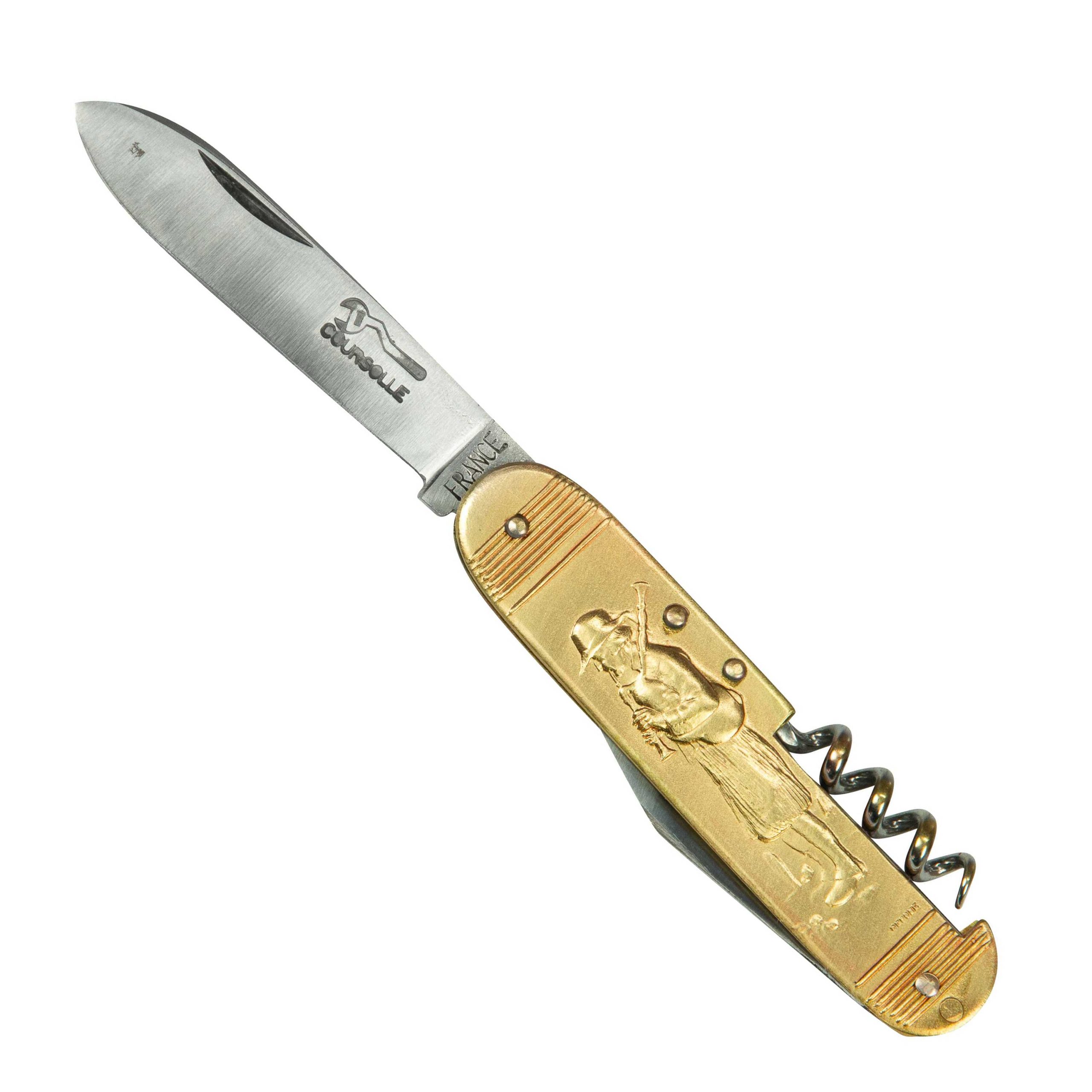 COUTEAU COURSOLLE MOYEN BINIOU FILEUSE 3  PIÈCES  TIRE-BOUCHON CANIF MANCHE LAITON - 204