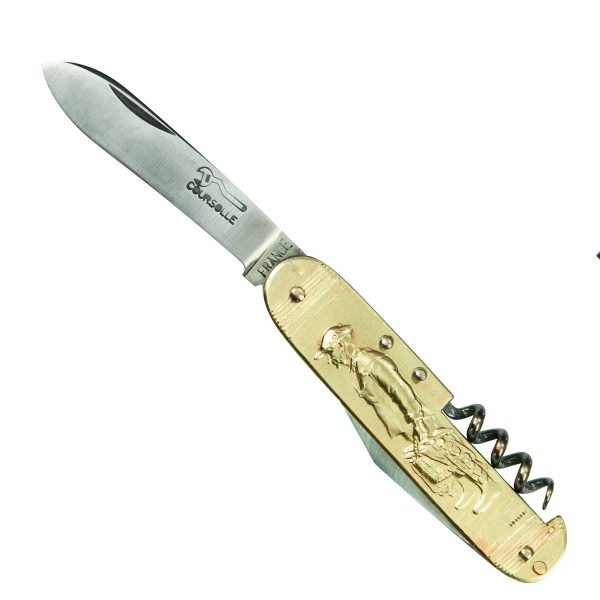 COUTEAU COURSOLLE MOYEN PÊCHEUR BRETON QUAI 3  PIÈCES  TIRE-BOUCHON CANIF  MANCHE LAITON - 204