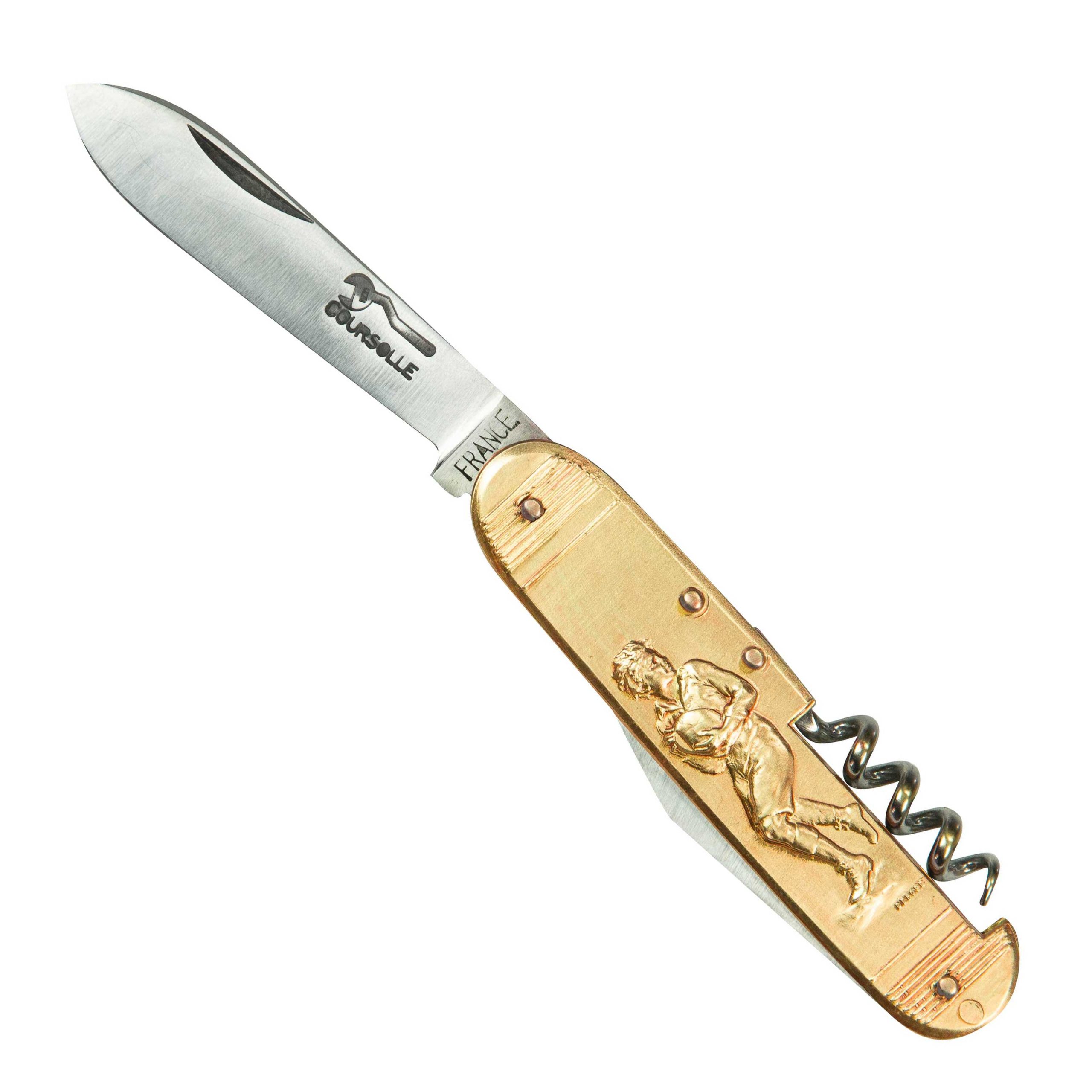 COUTEAU COURSOLLE MOYEN RUGBY TENNIS 3  PIÈCES  TIRE-BOUCHON CANIF  MANCHE LAITON - 204