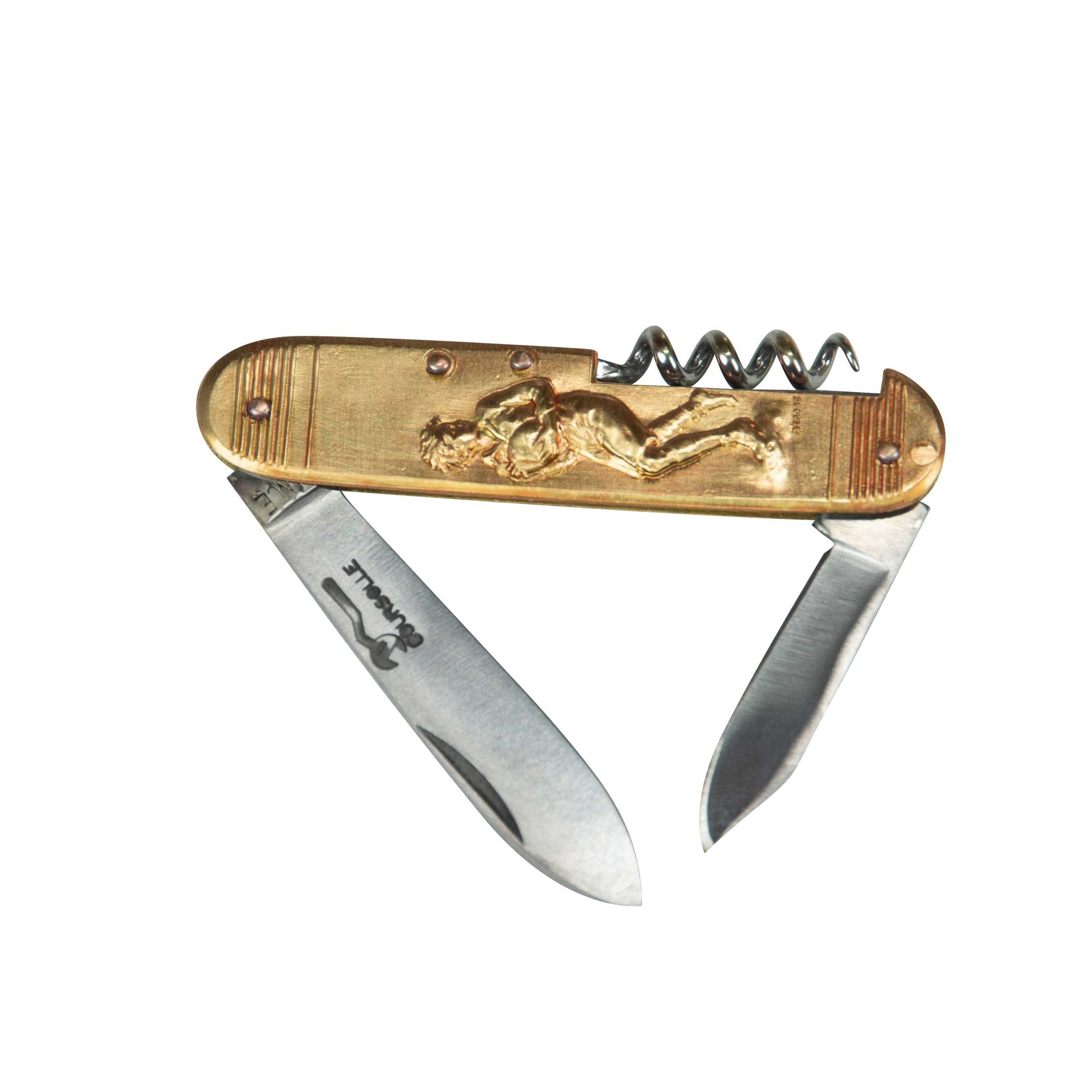 COUTEAU COURSOLLE MOYEN RUGBY TENNIS 3  PIÈCES  TIRE-BOUCHON CANIF  MANCHE LAITON - 204 – Image 2