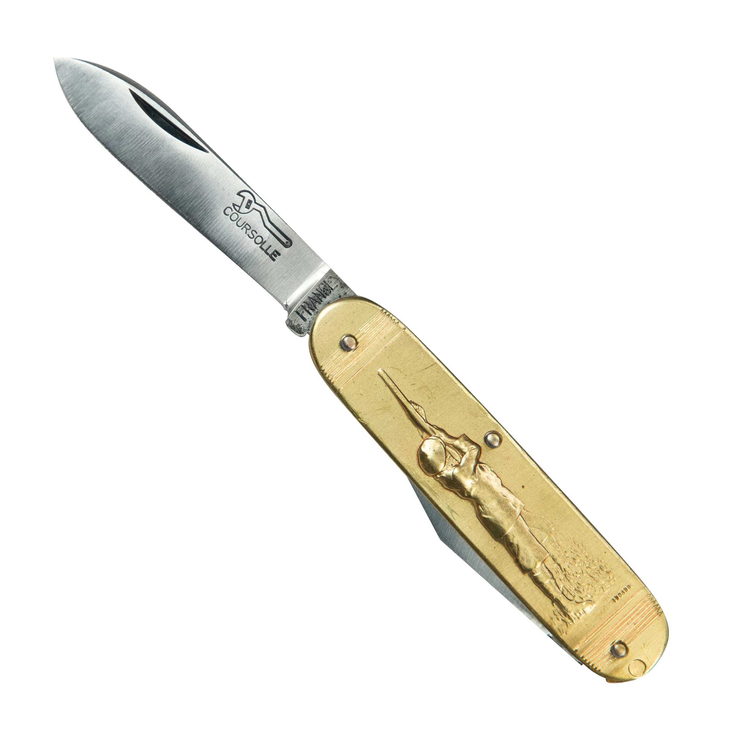 COUTEAU COURSOLLE MOYEN CHASSEUR CHIEN 2 PIECES CANIF MANCHE LAITON - 219