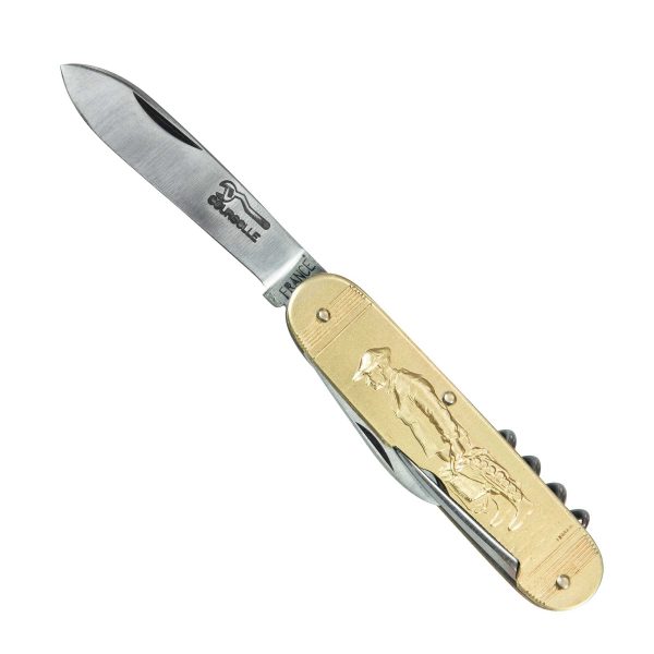COUTEAU COURSOLLE MOYEN  PECHEUR BRETON QUAI 4  PIÈCES  TIRE-BOUCHON POINÇON CANIF  MANCHE LAITON - 214
