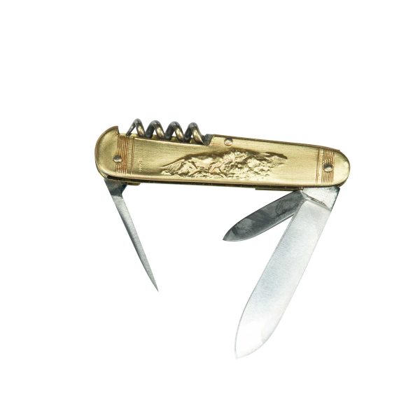 COUTEAU COURSOLLE PETIT CHASSEUR CHIEN 4  PIÈCES  TIRE-BOUCHON POINÇON CANIF  MANCHE LAITON - 235 – Image 3
