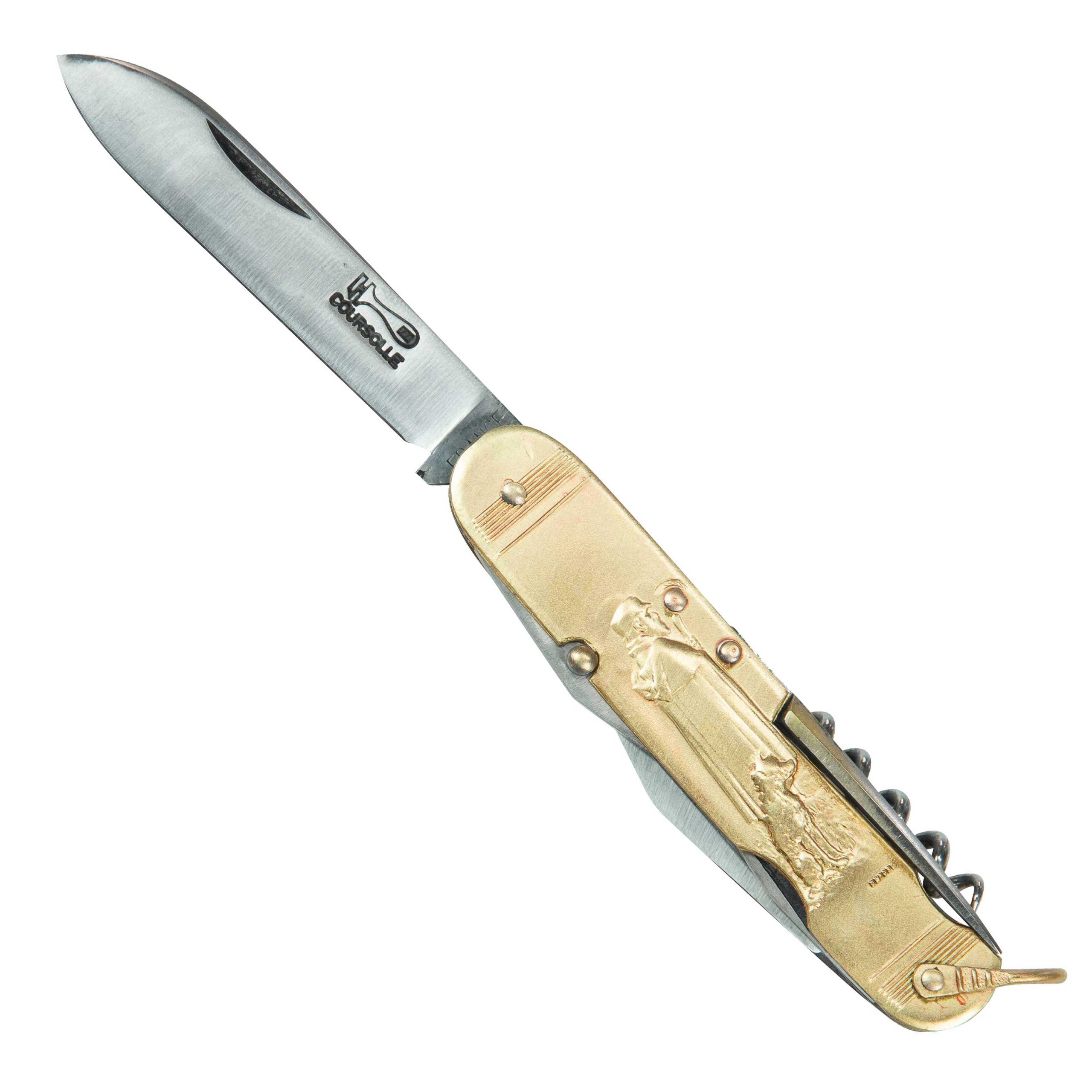 COUTEAU COURSOLLE GRAND BERGER MOUTONS  6  PIÈCES  TIRE-BOUCHON POINÇON OUVRE-BOITE CANIF TOURNEVIS  MANCHE LAITON - 247