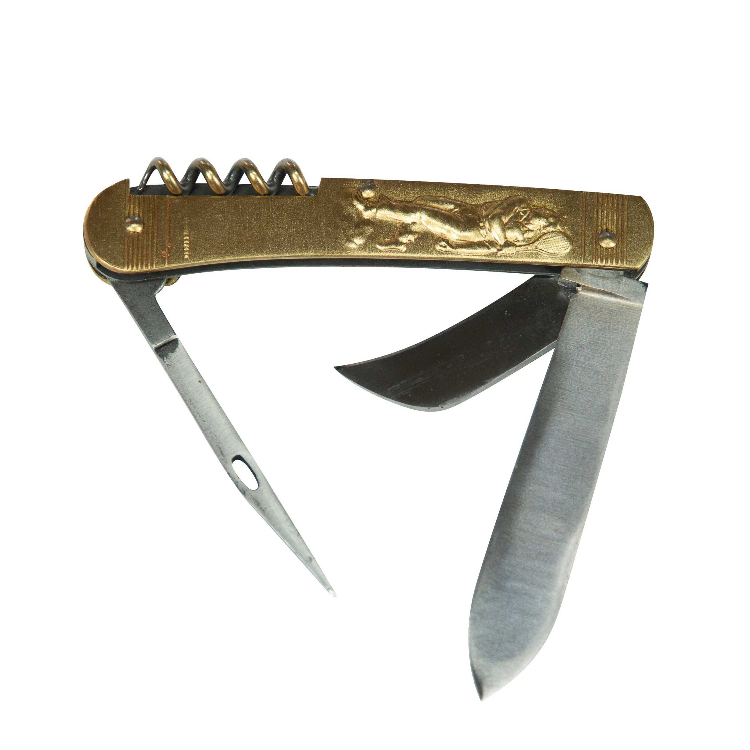 COUTEAU COURSOLLE GRAND CHASSEUR TENNIS 4 PIÈCES  TIRE-BOUCHON POINÇON SERPETTE  MANCHE LAITON - 274 – Image 3