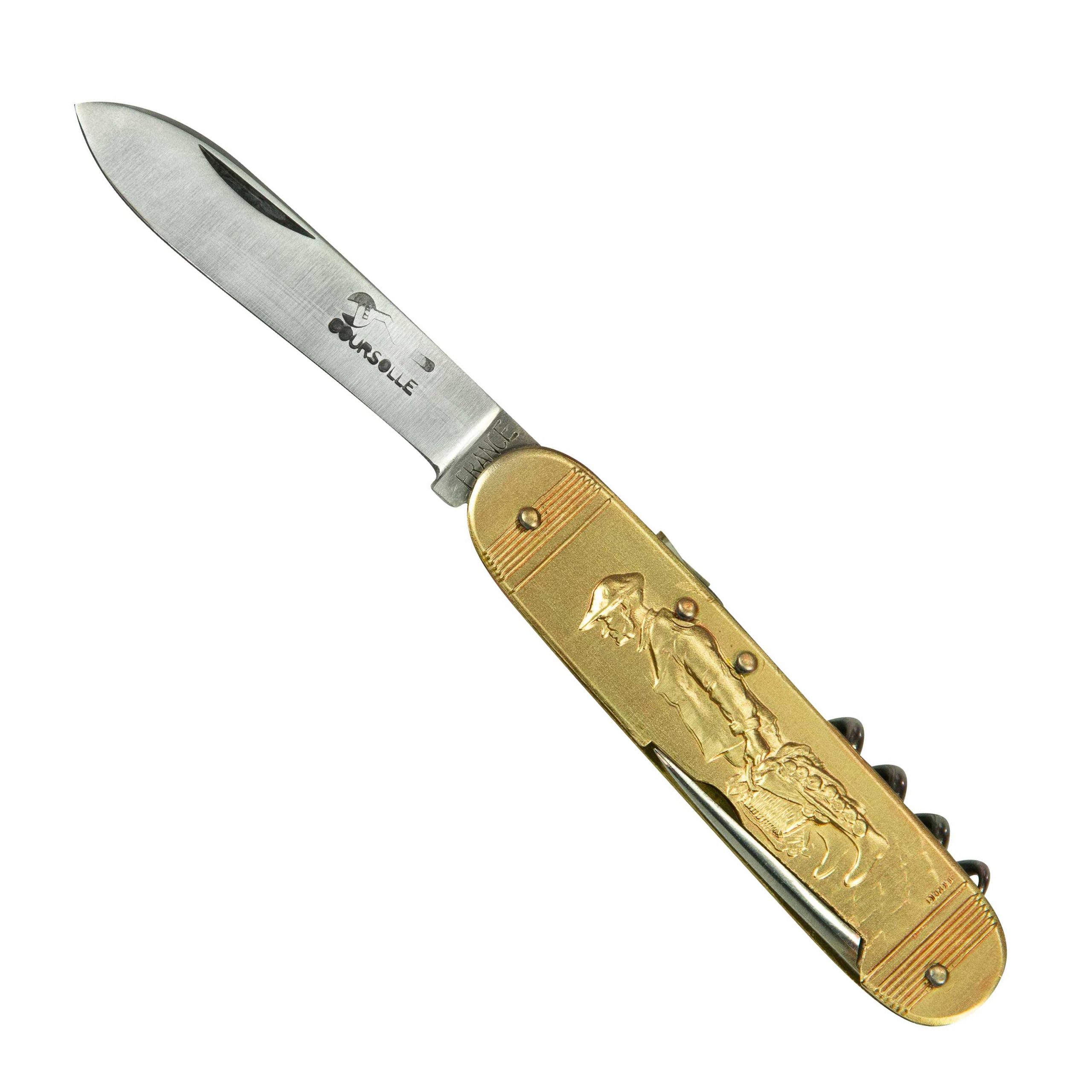 COUTEAU COURSOLLE MOYEN PÊCHEUR BRETON QUAI 3 PIÈCES TIRE-BOUCHON POINÇON MANCHE LAITON - 283