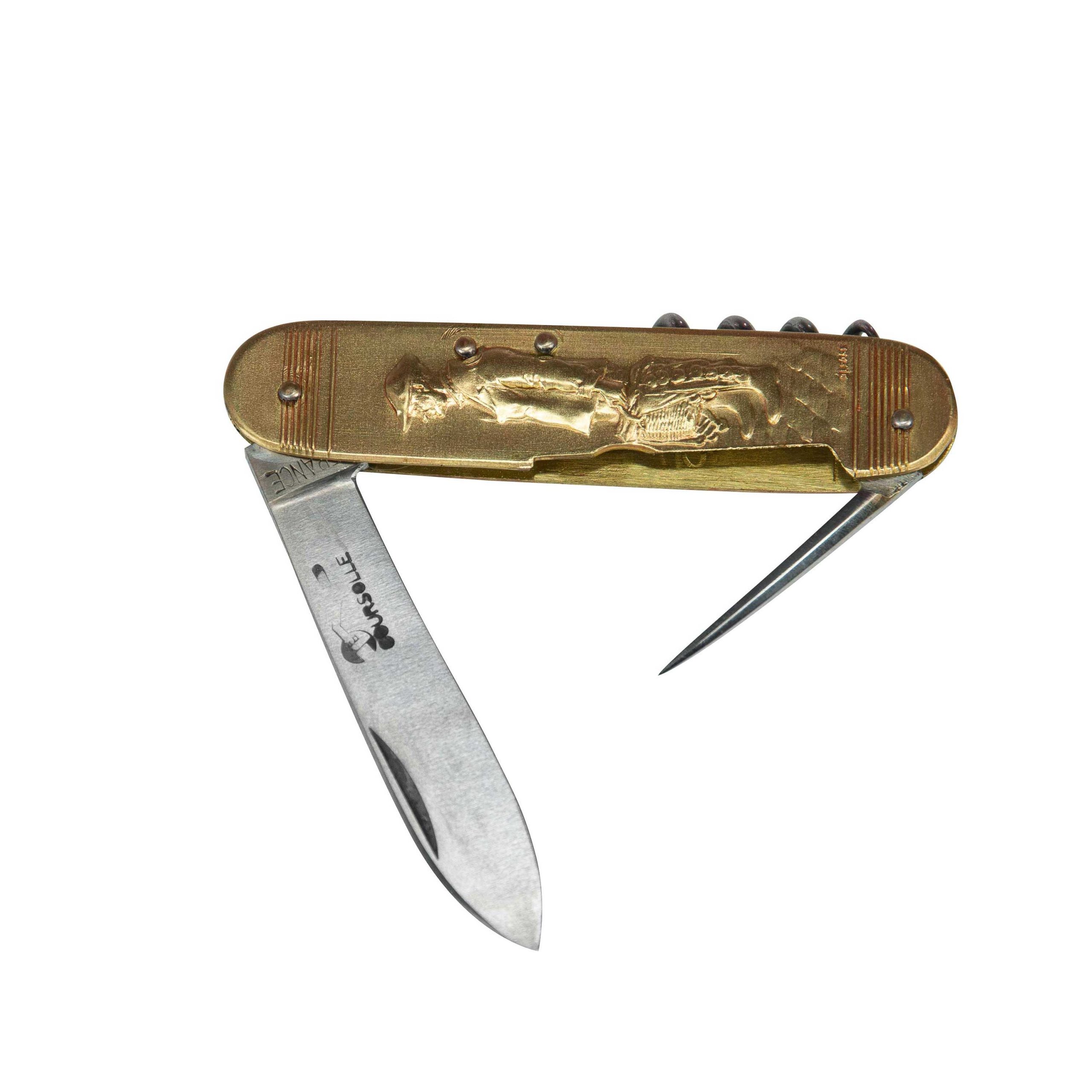 COUTEAU COURSOLLE MOYEN PÊCHEUR BRETON QUAI 3 PIÈCES TIRE-BOUCHON POINÇON MANCHE LAITON - 283 – Image 2