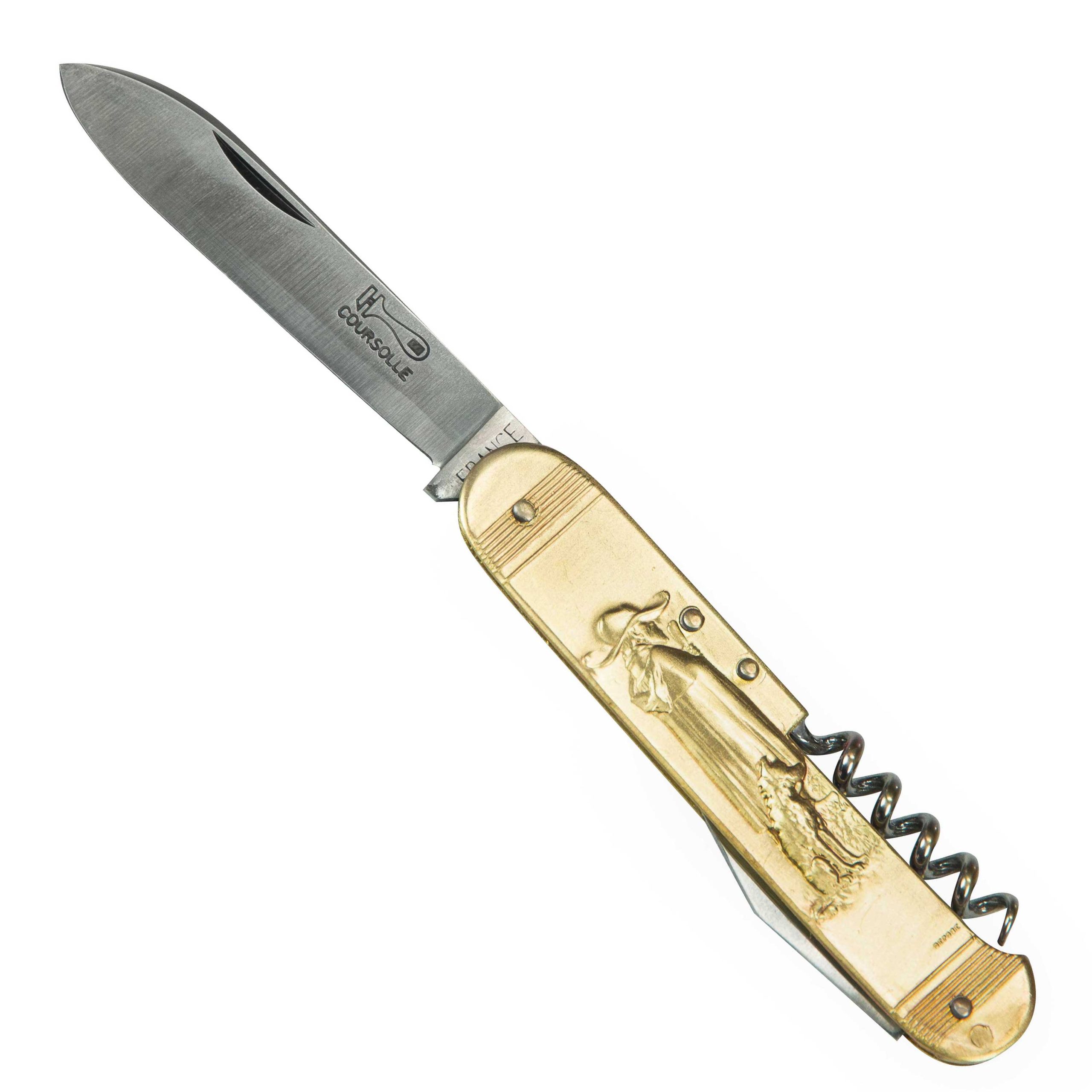 COUTEAU COURSOLLE GRAND BERGER MOUTONS 3 PIÈCES TIRE-BOUCHON OUVRE-BOITE MANCHE LAITON - 289