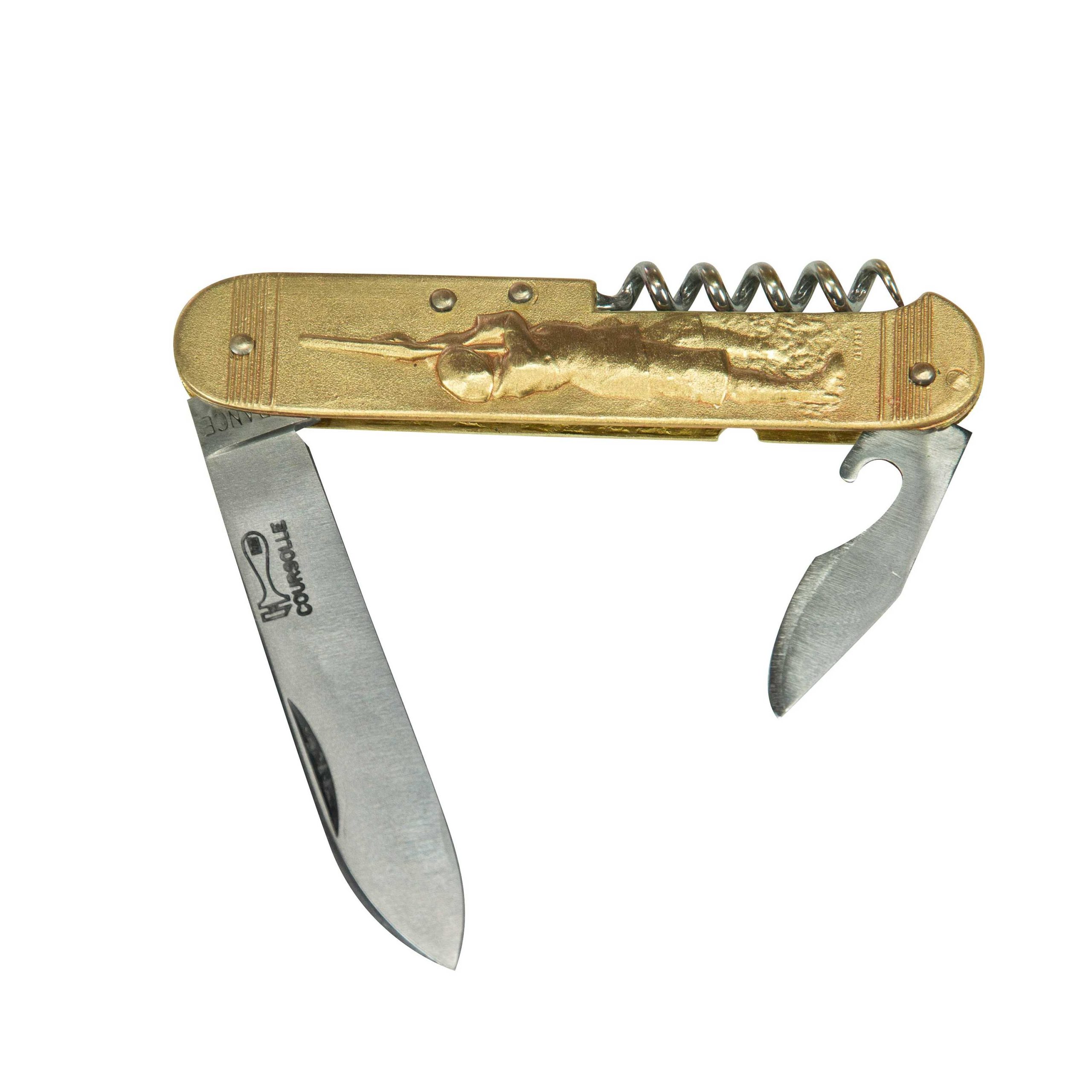 COUTEAU COURSOLLE GRAND CHASSEUR CHIEN 3  PIÈCES  OUVRE-BOITE TIRE-BOUCHON  MANCHE LAITON - 289 – Image 2