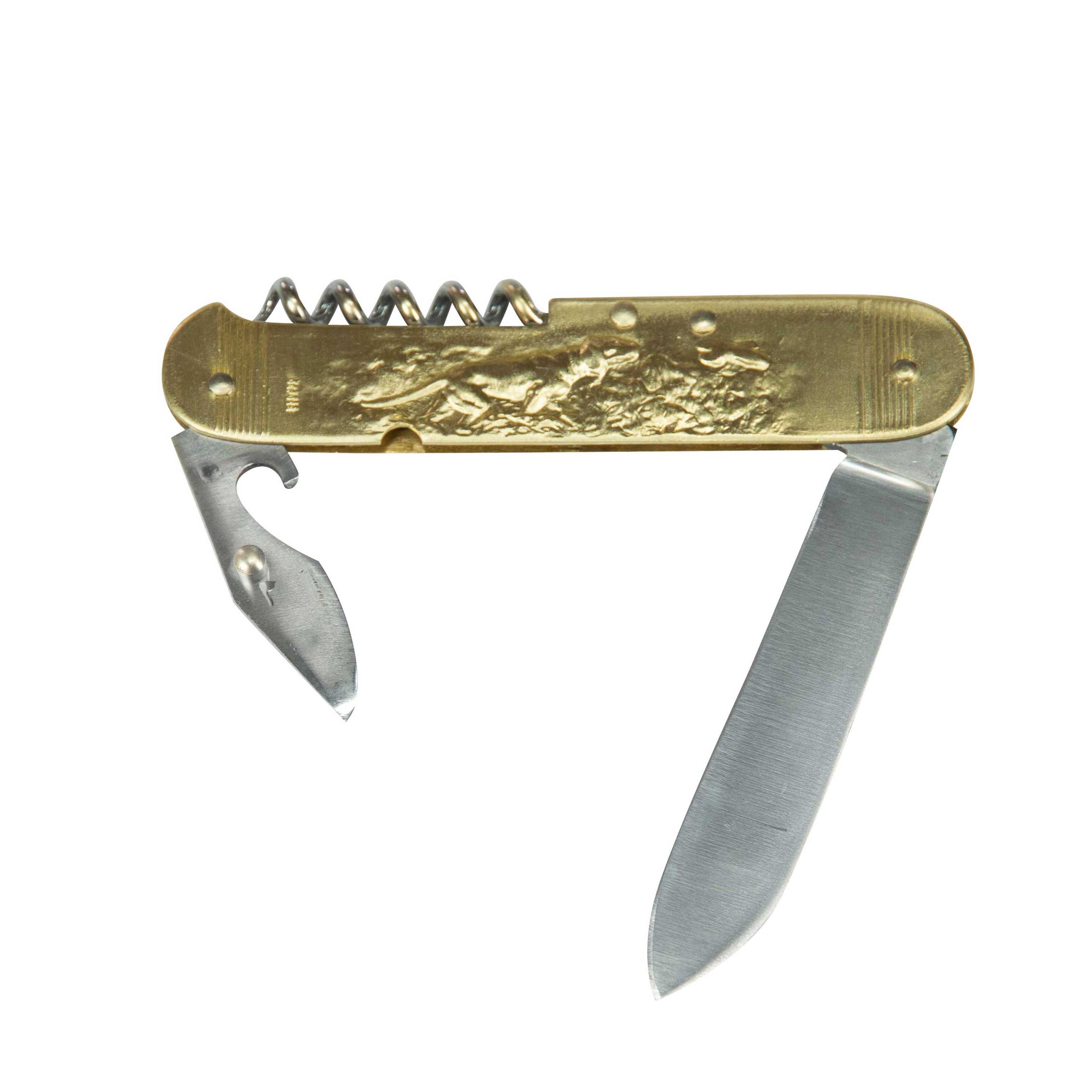 COUTEAU COURSOLLE GRAND CHASSEUR CHIEN 3  PIÈCES  OUVRE-BOITE TIRE-BOUCHON  MANCHE LAITON - 289 – Image 3
