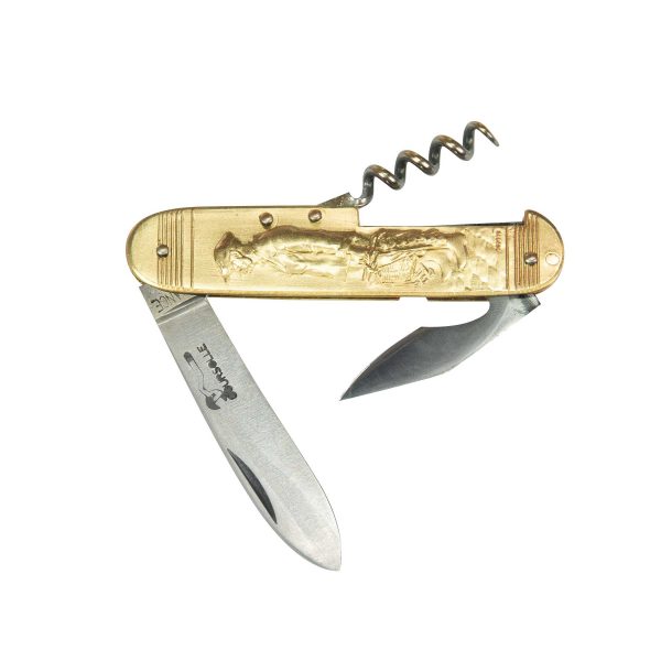 COUTEAU COURSOLLE MOYEN PECHEUR BRETON QUAI 3  PIÈCES  TIRE-BOUCHON OUVRE-BOITE  MANCHE LAITON - 291