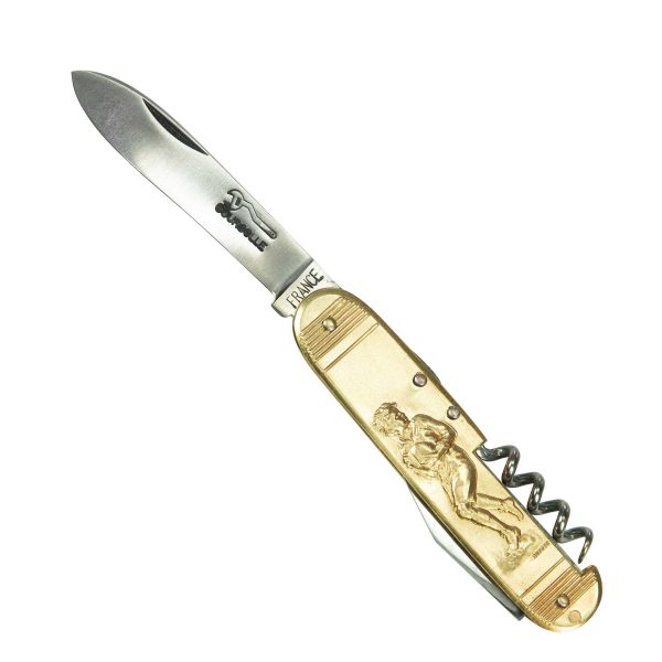 COUTEAU COURSOLLE MOYEN RUGBY TENNIS SPORT 3  PIÈCES  TIRE-BOUCHON OUVRE-BOITE  MANCHE LAITON - 291