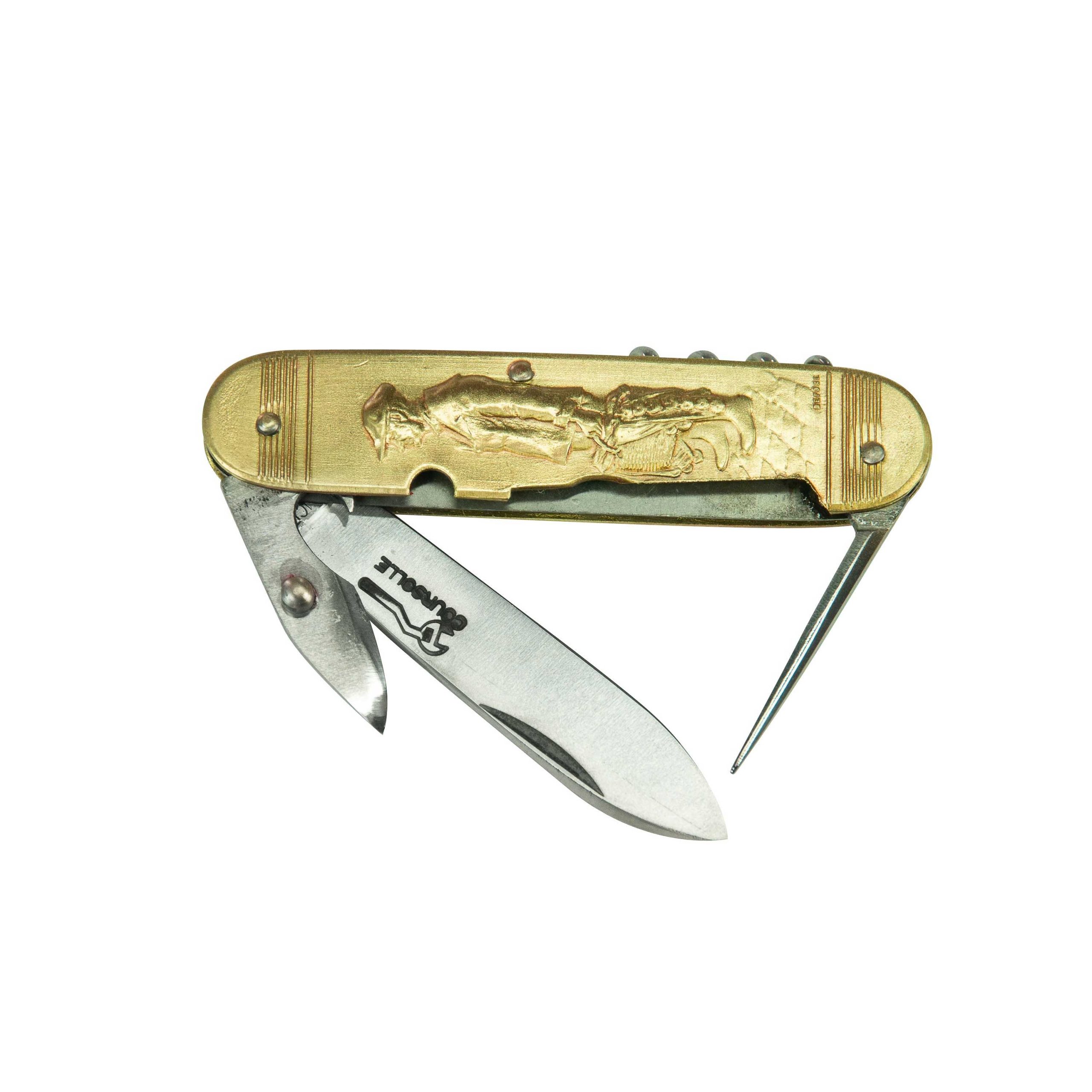 COUTEAU COURSOLLE MOYEN  PECHEUR BRETON QUAI 4  PIÈCES  TIRE-BOUCHON POINÇON OUVRE-BOITE  MANCHE LAITON - 292