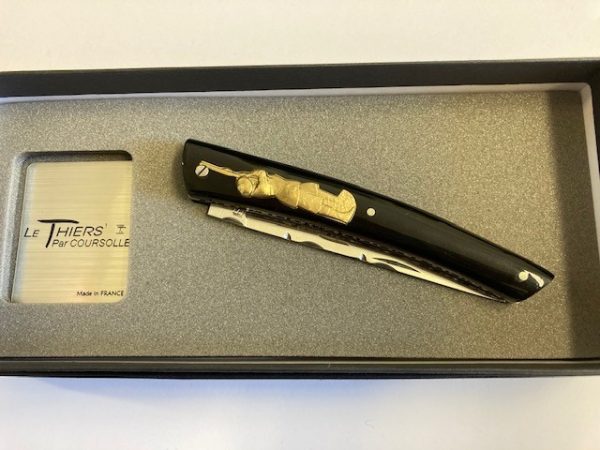 COUTEAU  THIERS RESINE  NOIR INCLUSION CHASSEUR LAITON LAME INOX-9512 RCH