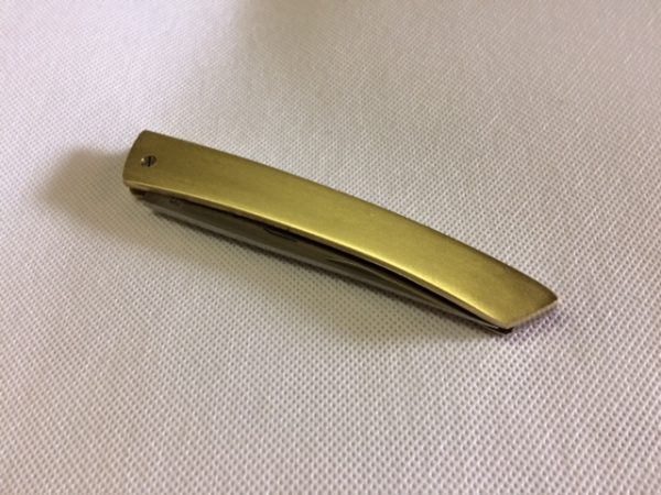 COUTEAU  LE THIERS 12CM MANCHE LAITON SATINE LAME INOX-9512U – Image 2