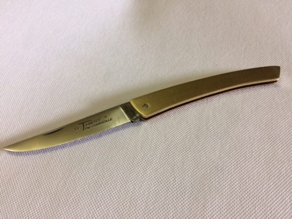 COUTEAU  LE THIERS 12CM MANCHE LAITON SATINE LAME INOX-9512U – Image 4