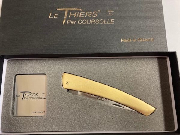 COUTEAU  LE THIERS 12CM MANCHE LAITON SATINE LAME INOX-9512U