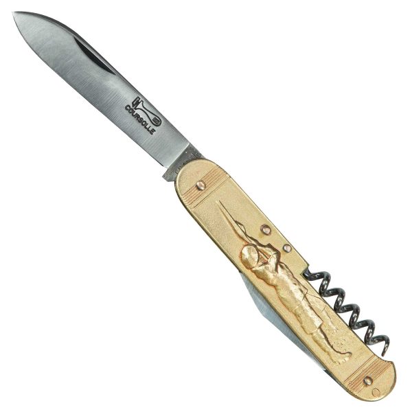 COUTEAU COURSOLLE GRAND CHASSEUR CHIEN DE CHASSE 3  PIÈCES  TIRE-BOUCHON CANIF  MANCHE LAITON - 248