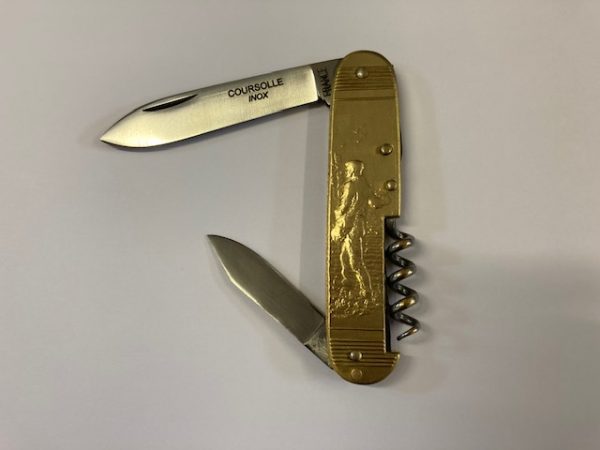 COUTEAU COURSOLLE MOYEN SEMEUR FAUCHEUR 3  PIÈCES  TIRE-BOUCHON CANIF  LAME INOX MANCHE LAITON- 204 IX