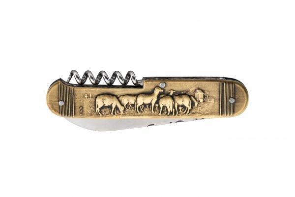 COUTEAU COURSOLLE PRESTIGE COLLECTION UNIQUE BERGER MOUTON 2 PIECES LAME ET TIRE BOUCHON MANCHE LAITON BRONZE- 249P – Image 4