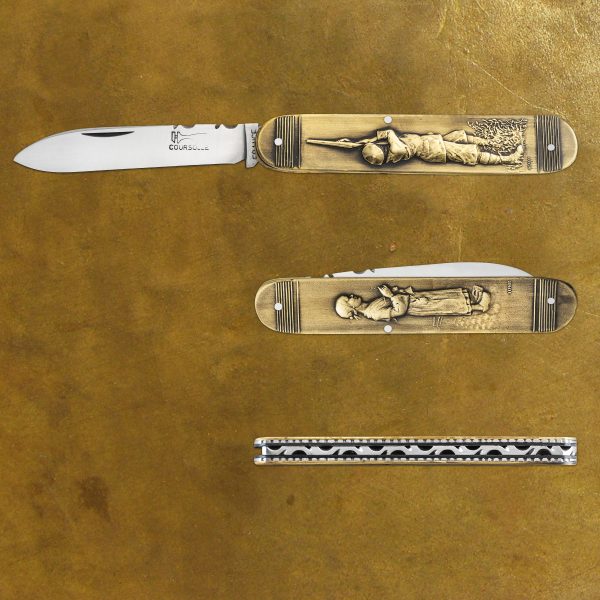 COUTEAU COURSOLLE PRESTIGE COLLECTION UNIQUE CHASSEUR TRICOTEUSE 1 PIECE MANCHE LAITON BRONZE- 252P