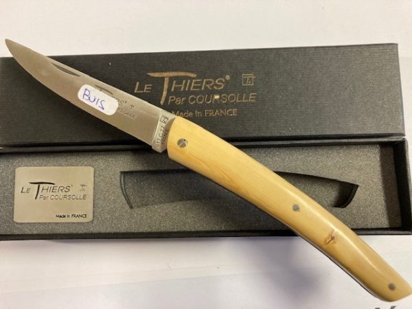 COUTEAU THIERS PLEIN MANCHE BUIS 12 CM 1 PIECE  LAME INOX RESSORT  GUILLOCHE-9612 BUIS – Image 4