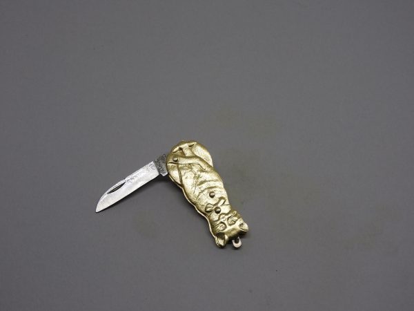 COUTEAU COURSOLLE BRELOQUE CHAT  NAVETTE 1  PIÈCE   SANS PORTE CLE  MANCHE LAITON - REF 102 – Image 3