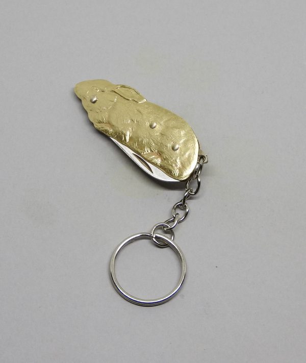 COUTEAU COURSOLLE BRELOQUE LAPIN 1  PIÈCE   AVEC PORTE CLE  MANCHE LAITON - BRELOQUE REF 217
