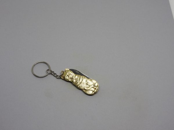 COUTEAU COURSOLLE BRELOQUE CHAT  1  PIÈCE   AVEC PORTE CLE  MANCHE LAITON - BRELOQUE REF 102 – Image 2
