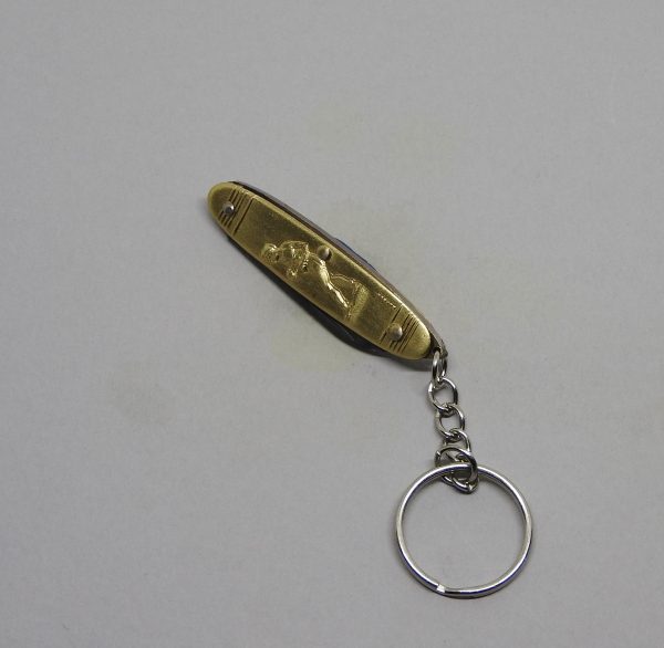 COUTEAU COURSOLLE BRELOQUE PETITE NAVETTE  BOXEUR TENNIS 1  PIÈCE   AVEC PORTE CLE  MANCHE LAITON - BRELOQUE REF 124