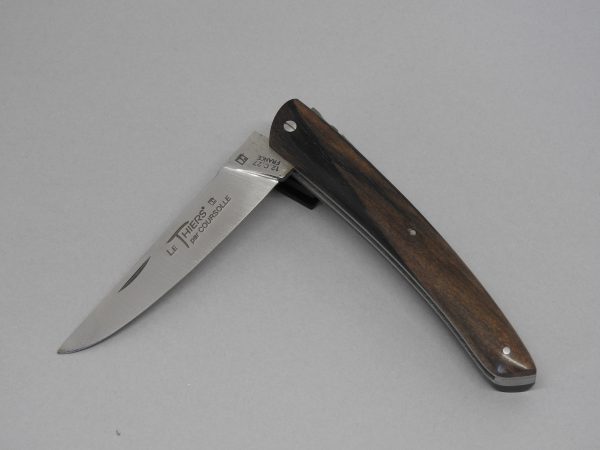 COUTEAU THIERS 12CM PLEIN MANCHE EBENE MARBRE SUR PLATINES INOX LAME INOX RESSORT INOX GUILLOCHE-9612EBMAR