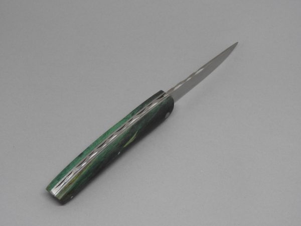 COUTEAU THIERS 12CM PLEIN MANCHE HETRE STABILISE VERT SUR PLATINES INOX LAME INOX RESSORT INOX GUILLOCHE-9612HVERT2 – Image 4