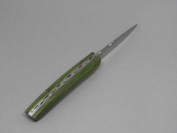 COUTEAU THIERS 12CM PLEIN MANCHE HETRE STABILISE VERT SUR PLATINES INOX LAME INOX RESSORT INOX GUILLOCHE-9612HVERT3 – Image 4
