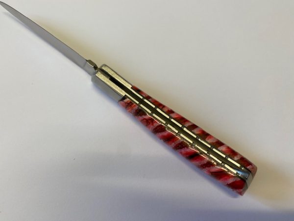 COUTEAU THIERS 1 MITRE MANCHE MOLAIRE DE MAMMOUTH STABILISE 12 CM 1 PIECE  LAME INOX RESSORT  GUILLOCHE-9312 MAM – Image 3