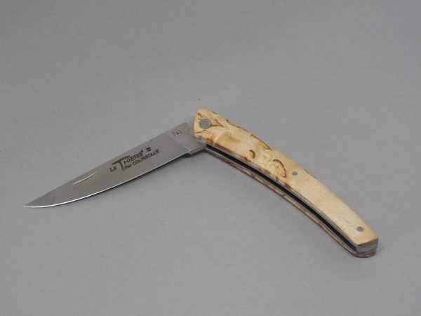 COUTEAU THIERS PLEIN MANCHE BOULEAU 10 CM 1 PIECE  LAME INOX RESSORT  GUILLOCHE-9610 BOULEAU