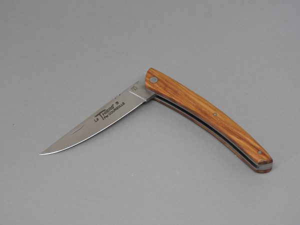 COUTEAU THIERS PLEIN MANCHE OLIVIER 10 CM 1 PIECE  LAME INOX RESSORT  GUILLOCHE-9610 OL