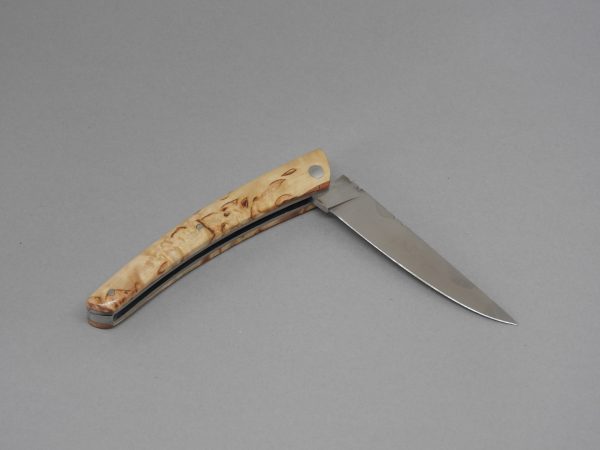 COUTEAU THIERS PLEIN MANCHE BOULEAU 10 CM 1 PIECE  LAME INOX RESSORT  GUILLOCHE-9610 BOULEAU – Image 4