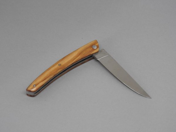 COUTEAU THIERS PLEIN MANCHE OLIVIER 10 CM 1 PIECE  LAME INOX RESSORT  GUILLOCHE-9610 OL – Image 2