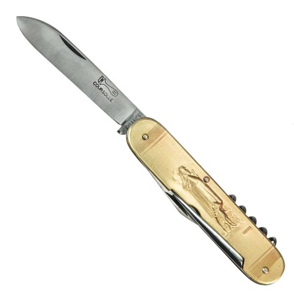 COUTEAU COURSOLLE GRAND  BERGER MOUTON  4  PIÈCES  TIRE-BOUCHON POINÇON CANIF  MANCHE LAITON - 253