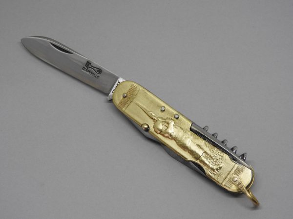 COUTEAU COURSOLLE GRAND CHASSEUR CHIEN  6  PIÈCES  TIRE-BOUCHON POINÇON OUVRE-BOITE CANIF TOURNEVIS  MANCHE LAITON - 247