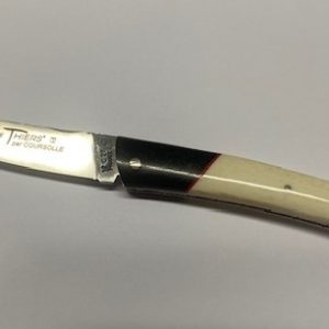 COUTEAU THIERS 12CM PLEIN MANCHE EBENE OS SUR PLATINES LAME ET RESSORT INOX GUILLOCHES-9612EBOS