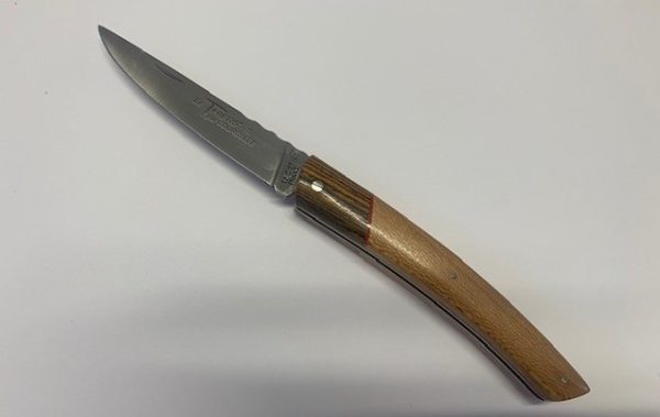 COUTEAU THIERS 12CM PLEIN MANCHE BOCOTE PLATANE SUR  LAME ET RESSORT INOX GUILLOCHES-9612BOPLA – Image 3