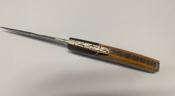 COUTEAU THIERS 12CM PLEIN MANCHE ZIRICOTE GRENADILLE SUR PLATINES LAME ET RESSORT INOX GUILLOCHES-9612ZIGRE – Image 3