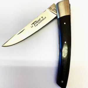 COUTEAU THIERS 1 MITRE MANCHE EBENE 12 CM 1 PIECE SUR PLATINES INOX LAME INOX RESSORT INOX GUILLOCHE-9312EB